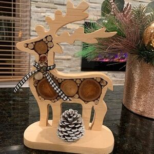 Handmade wooden rustic reindeer